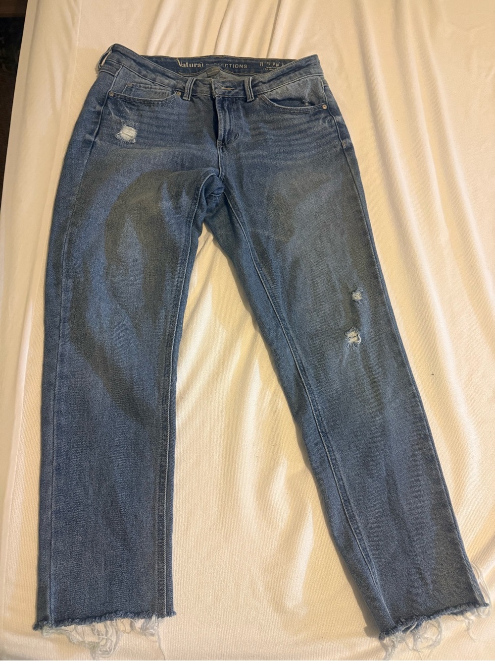 Natural Reflections Medium Blue Distressed Straight Leg Jeans